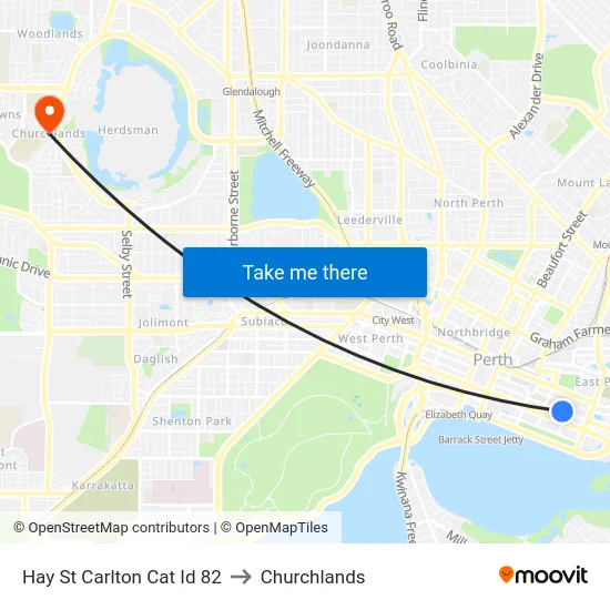 Hay St Carlton Cat Id 82 to Churchlands map