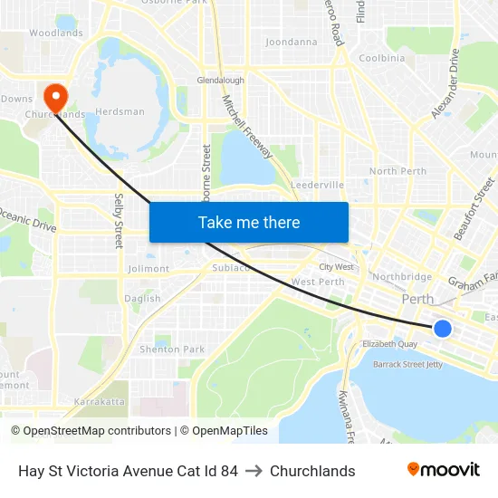 Hay St Victoria Avenue Cat Id 84 to Churchlands map