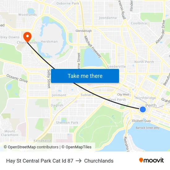 Hay St Central Park Cat Id 87 to Churchlands map