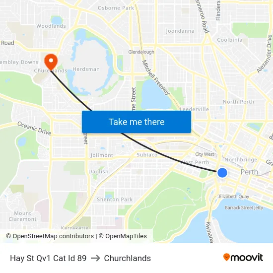 Hay St Qv1 Cat Id 89 to Churchlands map
