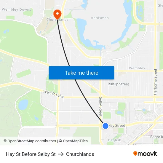 Hay St Before Selby St to Churchlands map