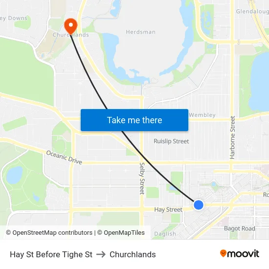 Hay St Before Tighe St to Churchlands map