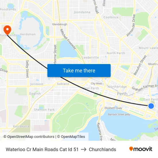 Waterloo Cr Main Roads Cat Id 51 to Churchlands map