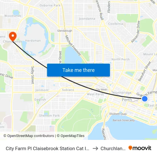City Farm Pl Claisebrook Station Cat Id 45 to Churchlands map