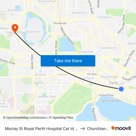 Murray St Royal Perth Hospital Cat Id 101 to Churchlands map