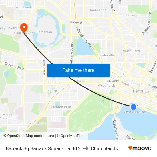 Barrack Sq Barrack Square Cat Id 2 to Churchlands map