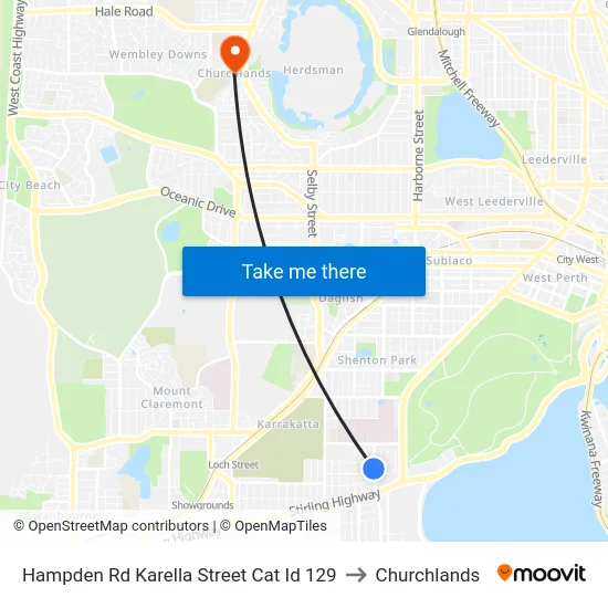 Hampden Rd Karella Street Cat Id 129 to Churchlands map