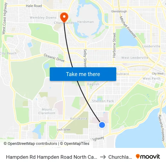 Hampden Rd Hampden Road North Cat Id 130 to Churchlands map