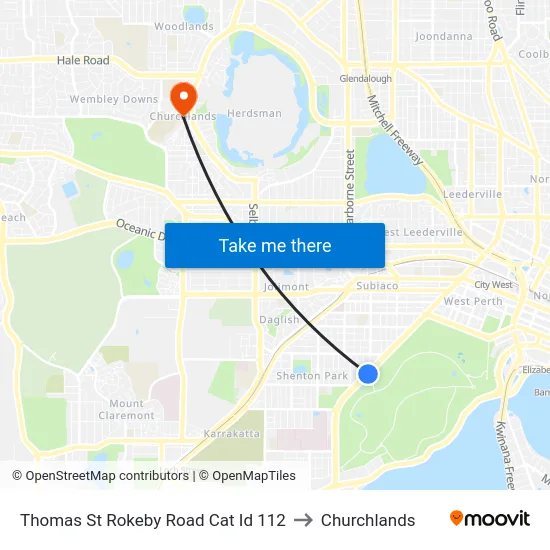 Thomas St Rokeby Road Cat Id 112 to Churchlands map