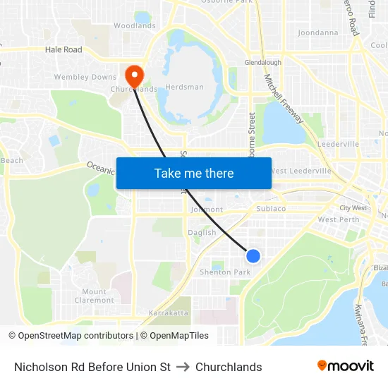 Nicholson Rd Before Union St to Churchlands map