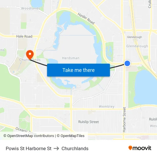 Powis St Harborne St to Churchlands map