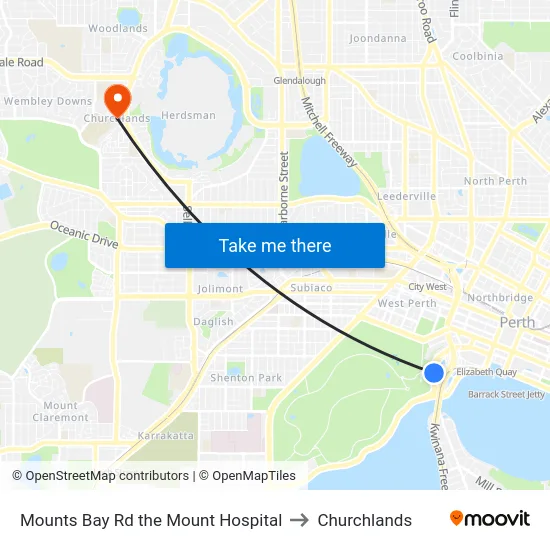 Mounts Bay Rd the Mount Hospital to Churchlands map