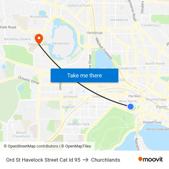 Ord St Havelock Street Cat Id 95 to Churchlands map