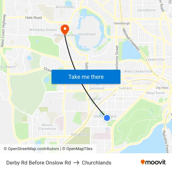 Derby Rd Before Onslow Rd to Churchlands map