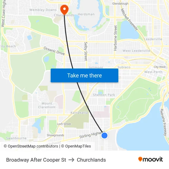 Broadway  After Cooper St to Churchlands map