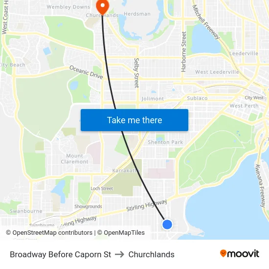 Broadway   Before Caporn St to Churchlands map