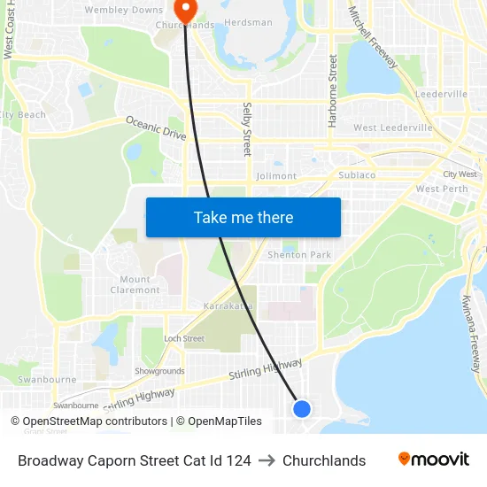 Broadway   Caporn Street Cat Id 124 to Churchlands map