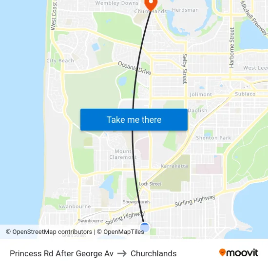 Princess Rd After George Av to Churchlands map