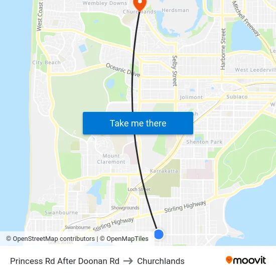 Princess Rd After Doonan Rd to Churchlands map