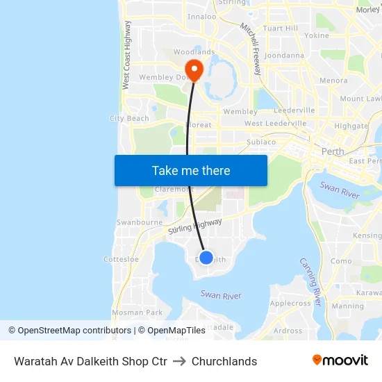 Waratah Av Dalkeith Shop Ctr to Churchlands map