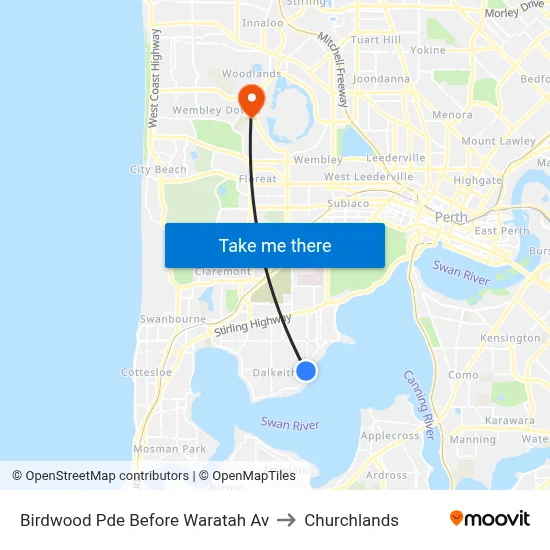 Birdwood Pde Before Waratah Av to Churchlands map