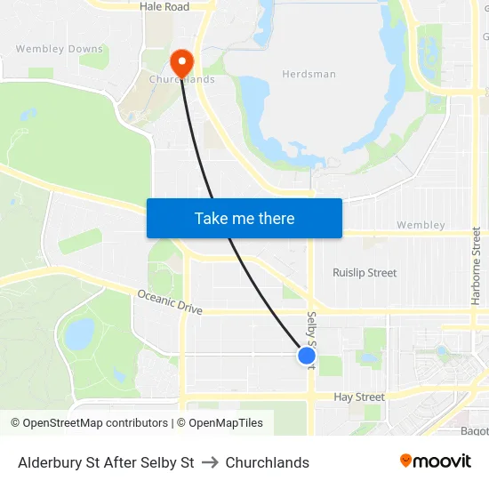 Alderbury St After Selby St to Churchlands map