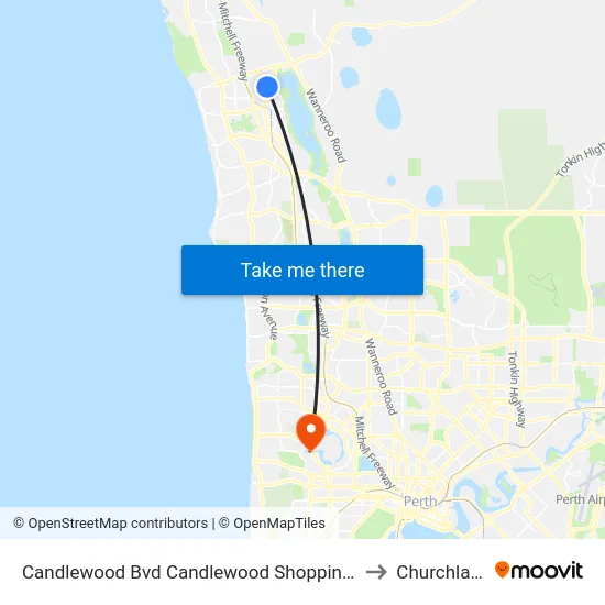 Candlewood Bvd Candlewood Shopping Centre to Churchlands map