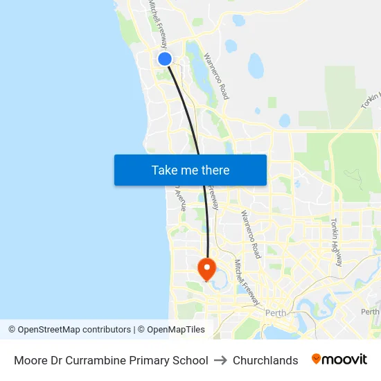 Moore Dr Currambine Primary School to Churchlands map