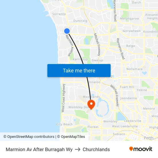 Marmion Av After Burragah Wy to Churchlands map