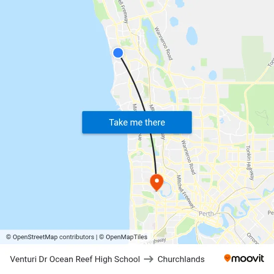Venturi Dr Ocean Reef High School to Churchlands map