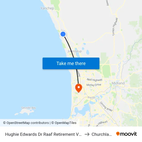 Hughie Edwards Dr Raaf Retirement Village to Churchlands map