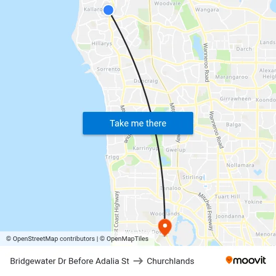 Bridgewater Dr Before Adalia St to Churchlands map