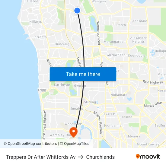 Trappers Dr After Whitfords Av to Churchlands map