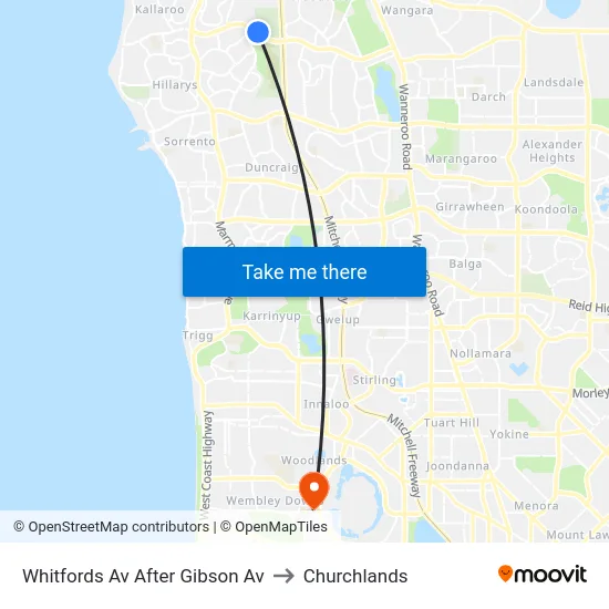 Whitfords Av After Gibson Av to Churchlands map