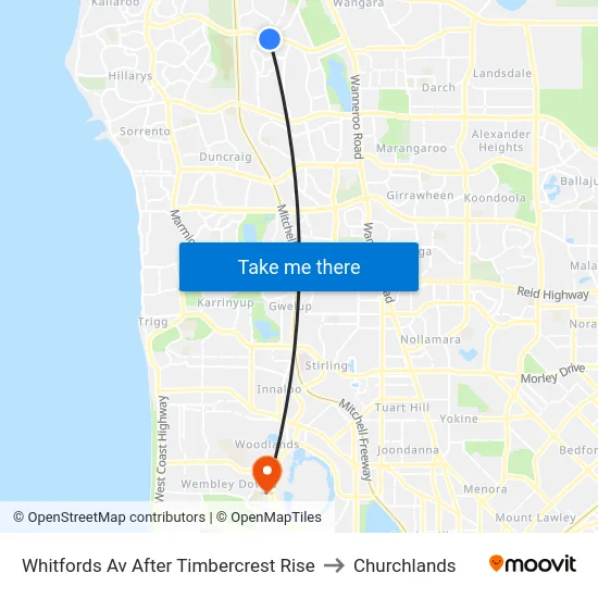 Whitfords Av After Timbercrest Rise to Churchlands map