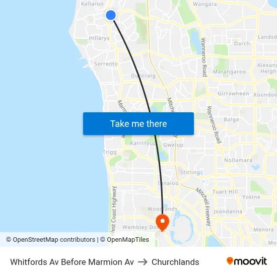 Whitfords Av Before Marmion Av to Churchlands map