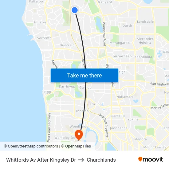 Whitfords Av After Kingsley Dr to Churchlands map