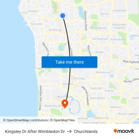 Kingsley Dr After Wimbledon Dr to Churchlands map