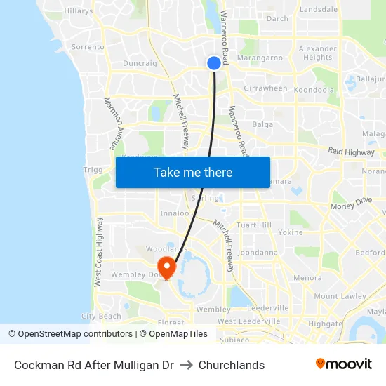 Cockman Rd After Mulligan Dr to Churchlands map