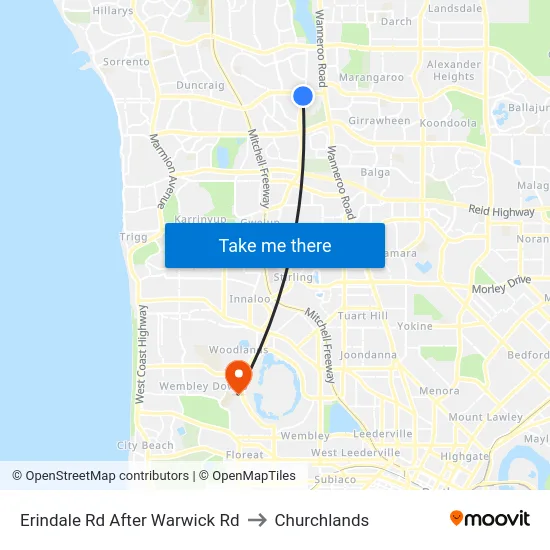Erindale Rd After Warwick Rd to Churchlands map