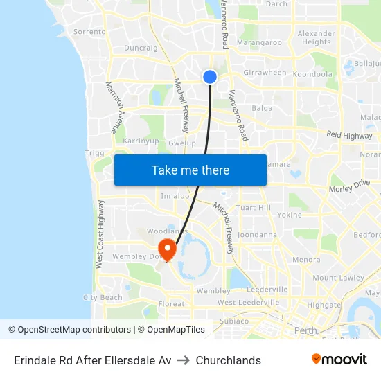 Erindale Rd After Ellersdale Av to Churchlands map