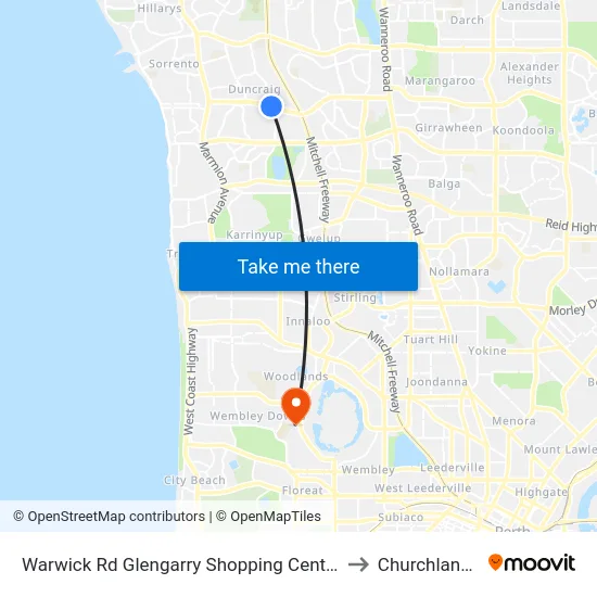 Warwick Rd Glengarry Shopping Centre to Churchlands map