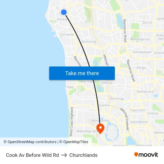 Cook Av Before Wild Rd to Churchlands map