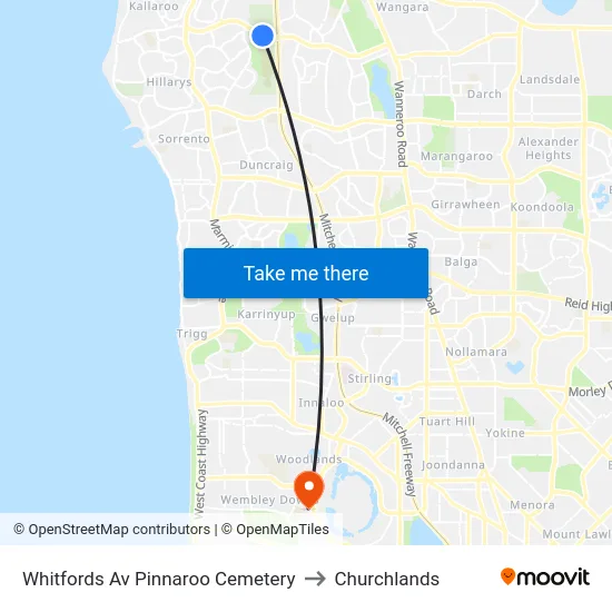 Whitfords Av Pinnaroo Cemetery to Churchlands map