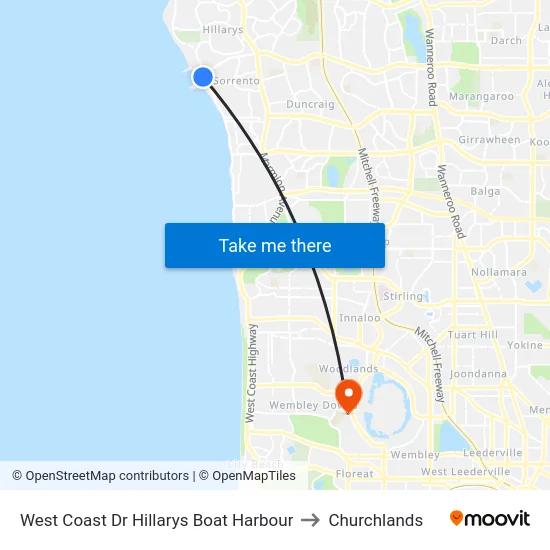 West Coast Dr Hillarys Boat Harbour to Churchlands map