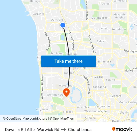 Davallia Rd After Warwick Rd to Churchlands map