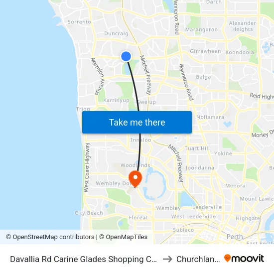 Davallia Rd Carine Glades Shopping Centre to Churchlands map