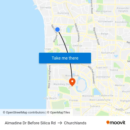 Almadine Dr Before Silica Rd to Churchlands map