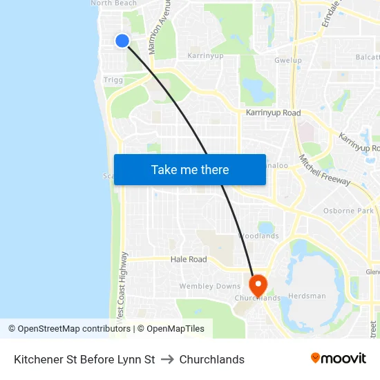 Kitchener St Before Lynn St to Churchlands map