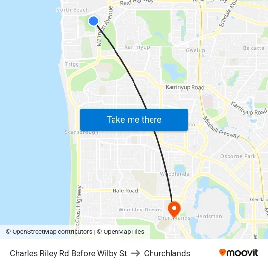 Charles Riley Rd Before Wilby St to Churchlands map